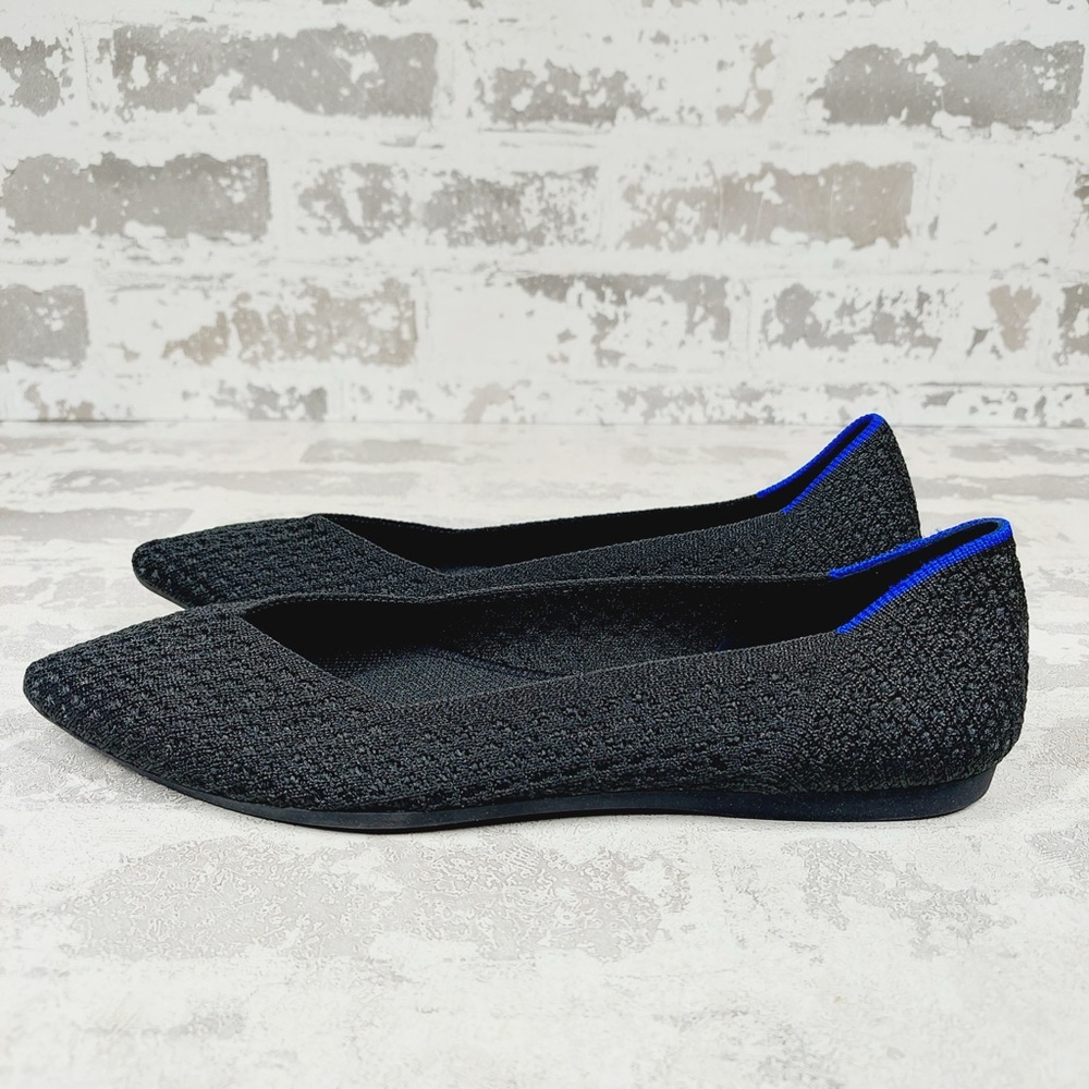 NEW Rothy's The Flat Black Knit Pointy Toe Slip On Loafers O186